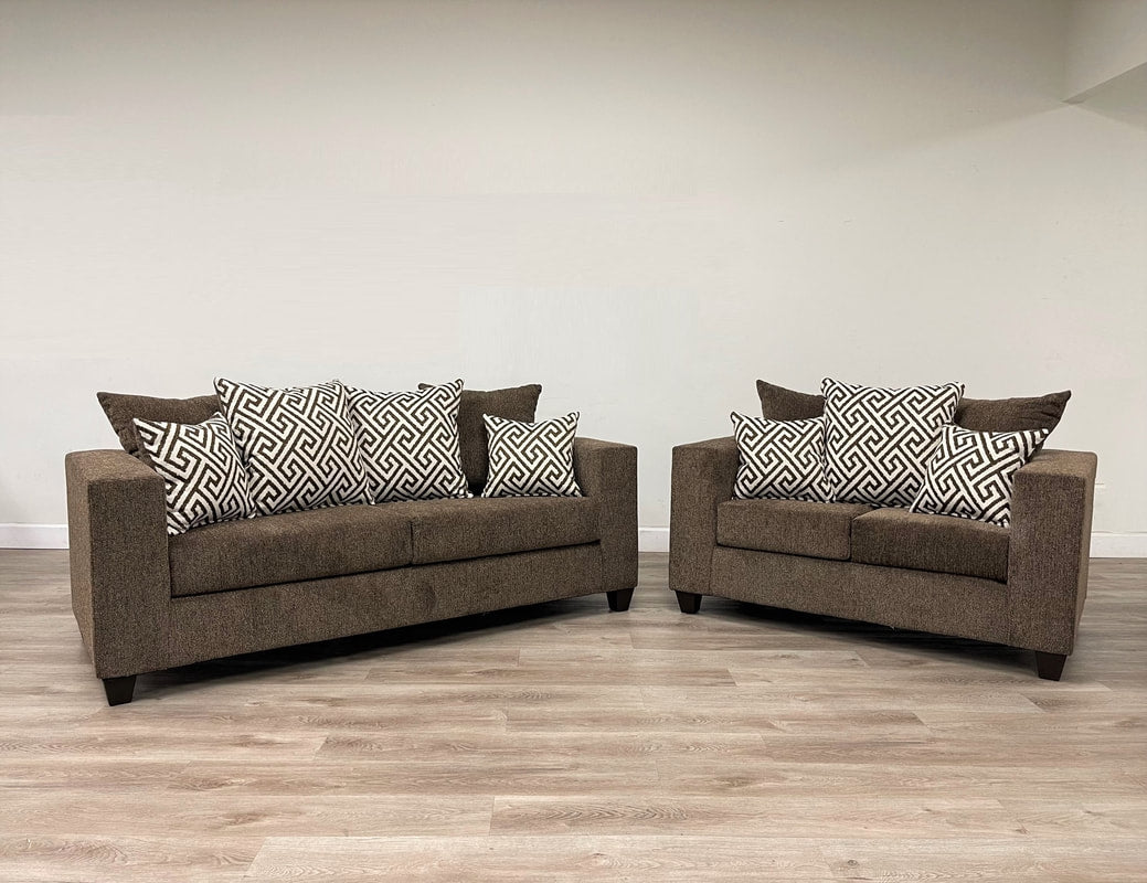 Brown Thick Fabric Sofa & Loveseat Set