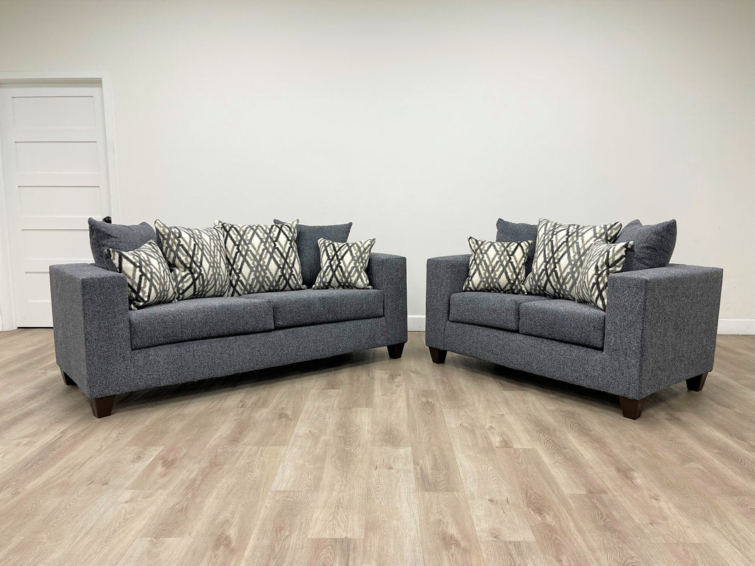 110 - Steel Thick Fabric Sofa & Loveseat