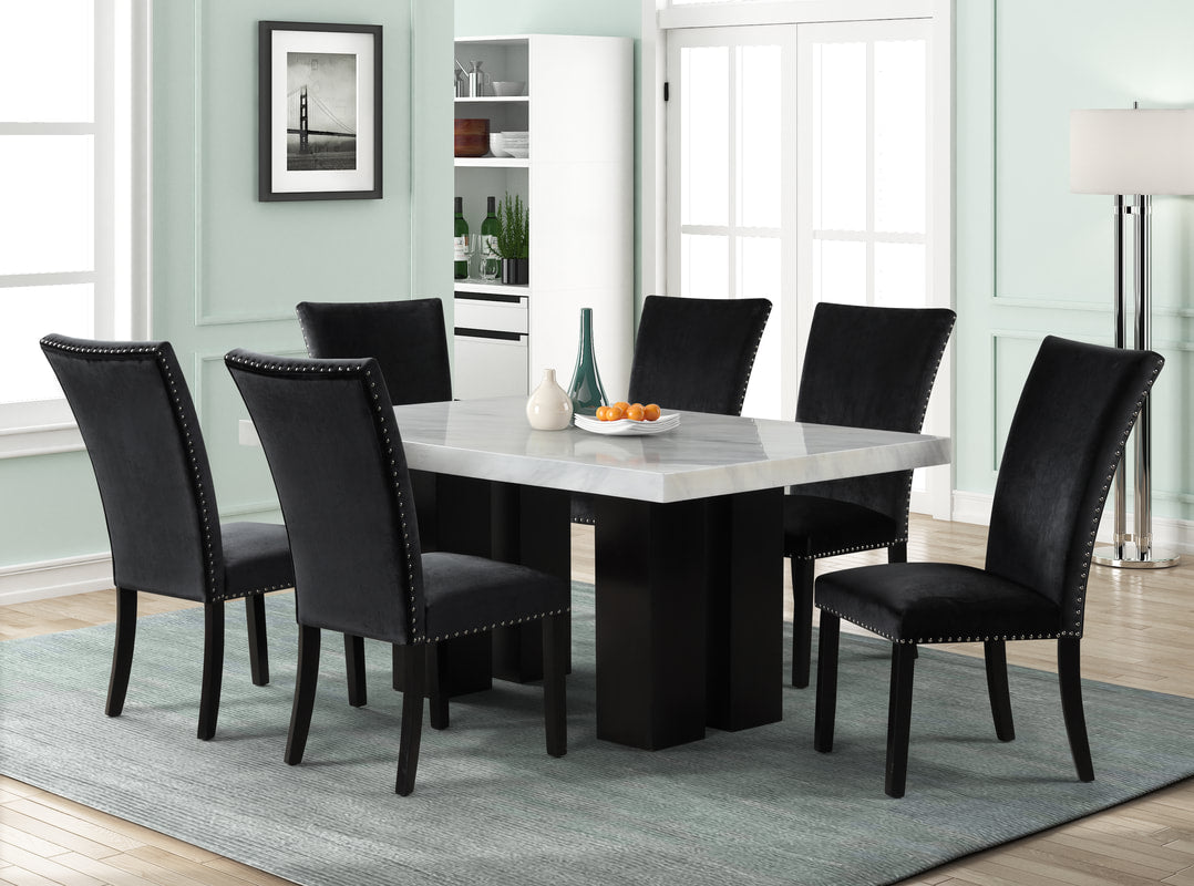 1220 Black - (FAUX MARBLE) 7pcse Dining Set