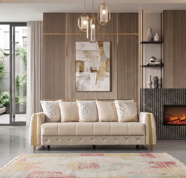 Florence Ivory Velvet Sofabed 88"