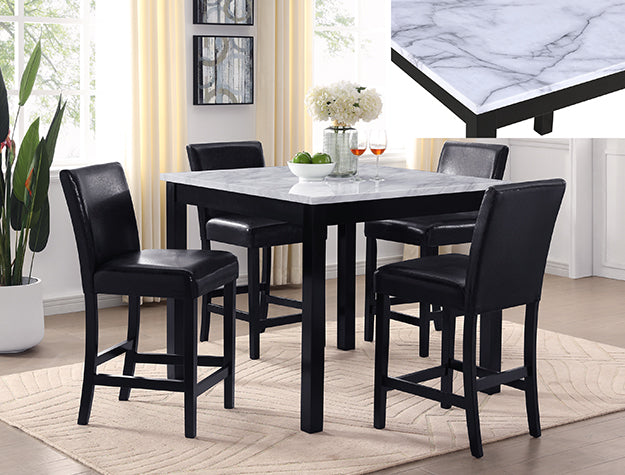 5pcs 1715 Lennon Black Marble Top Counter Height Dining Set