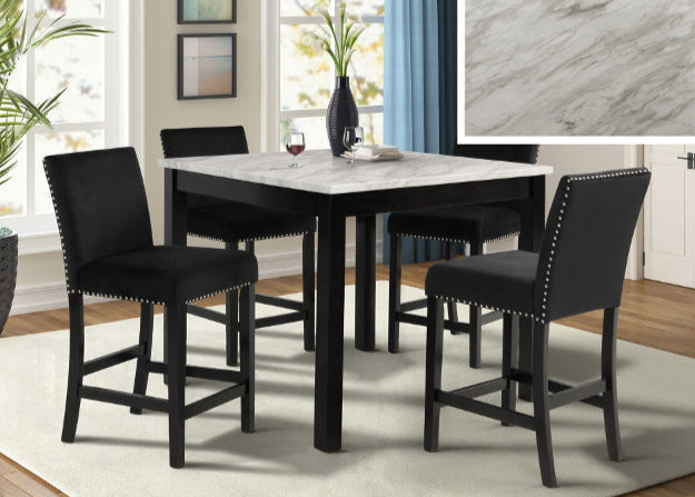 5pcs 1715 Lennon Black Marble Top Counter Height Dining Set