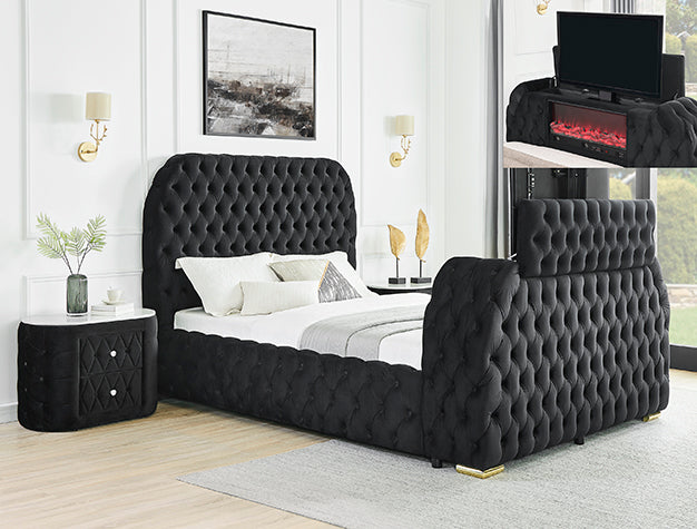 5115GY Natalia Bed Frame With Fireplace and TV Lift