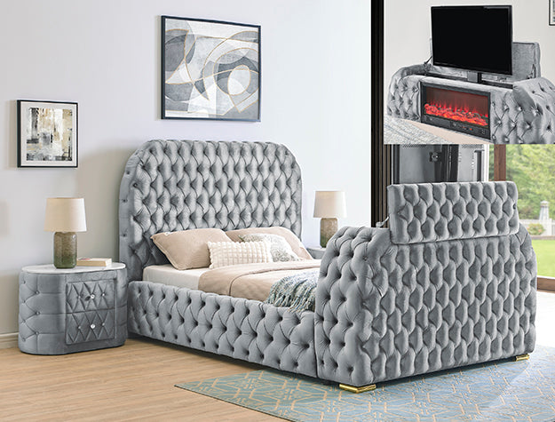 5115GY Natalia Bed With Fireplace & TV Lift
