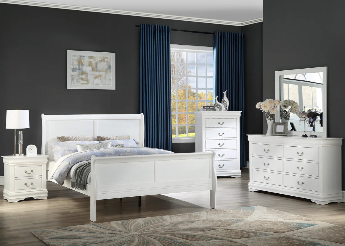 5pcs Louis Philip White Finish Bedroom Set