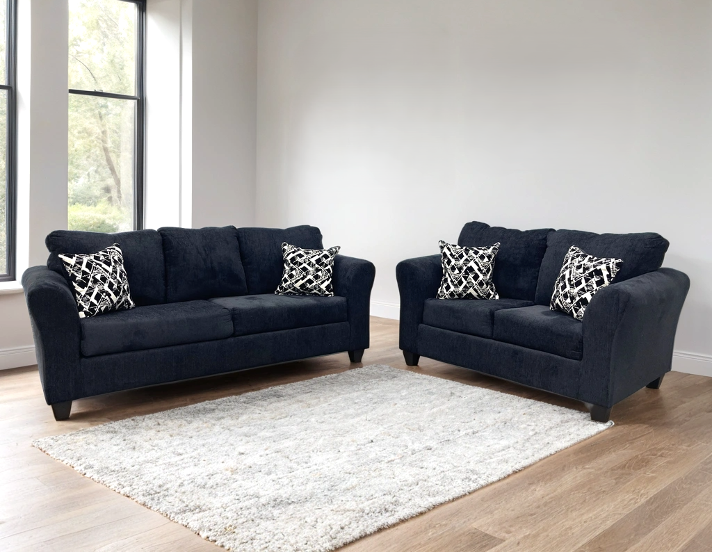210 Black Chenille 2PC Sofa and Loveseat Set