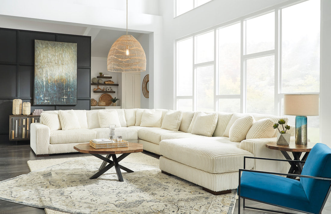 211 - 6pc Cream & Gray Oversized Sectional
