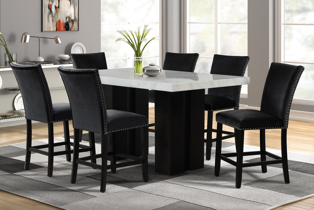 2220 Black - (FAUX MARBLE) 7pcse dining set