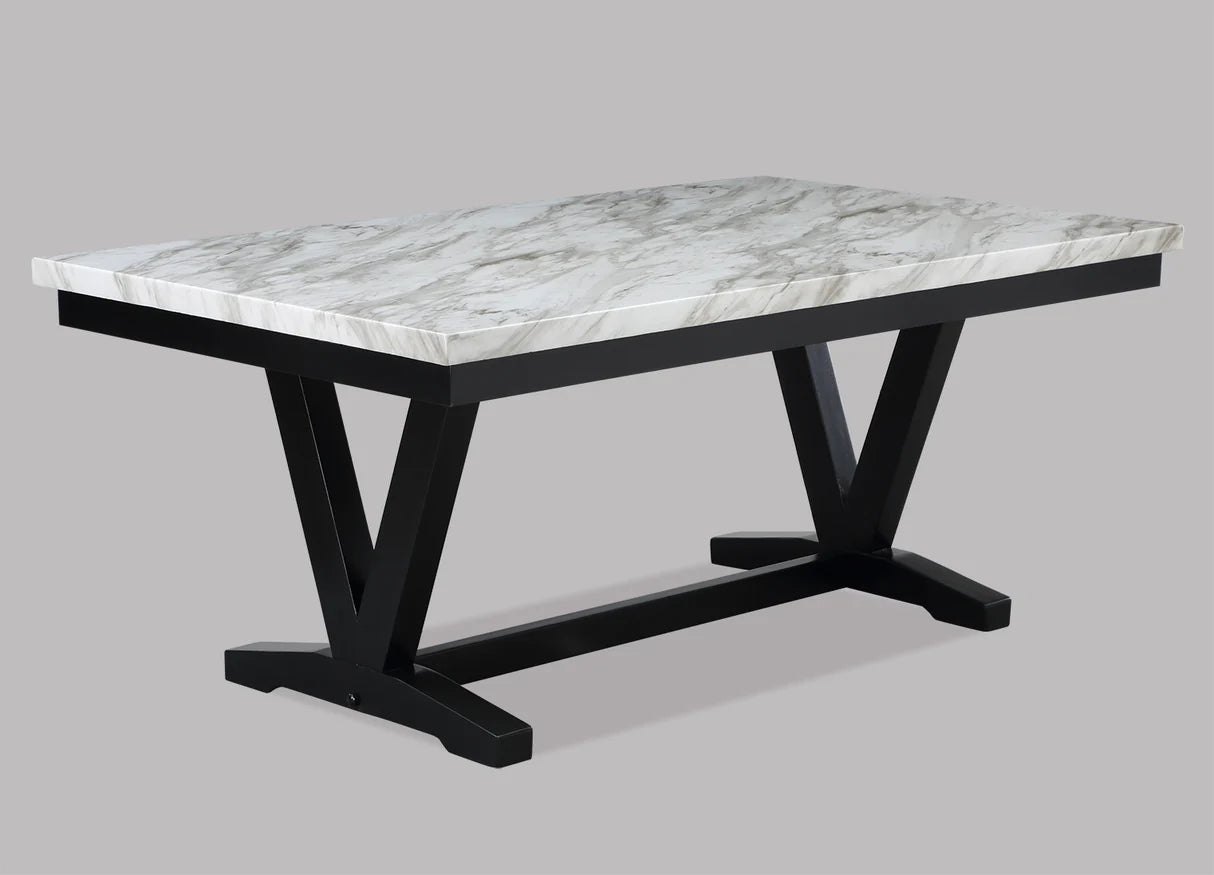 6pcs Tanner White & Black Faux Marble Dining Set