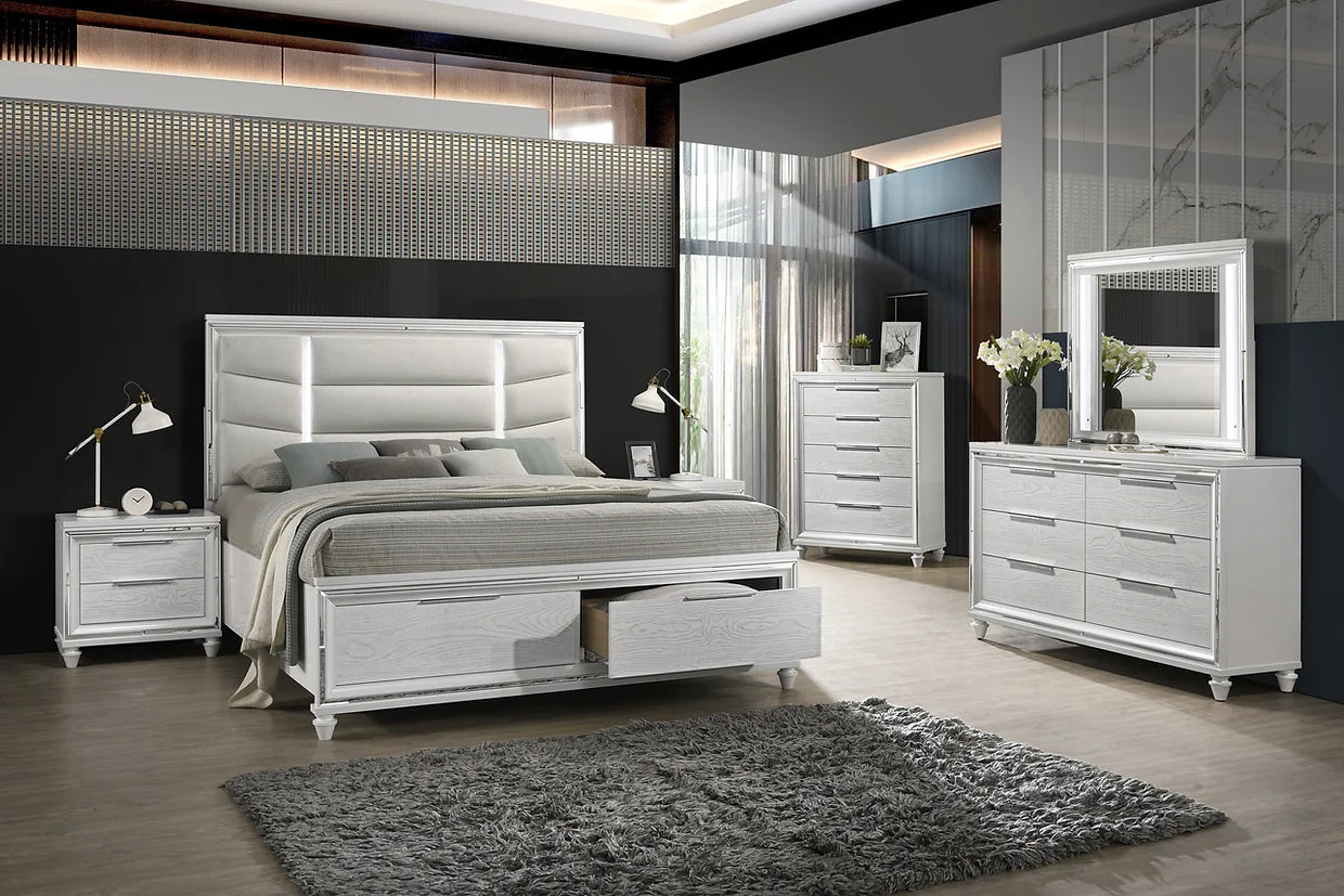 5pcs B6400 Paola White Wood Finish Bedroom Set