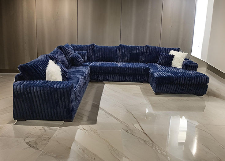 S320 Texan Blue Thick Corduroy Sectional & Ottoman
