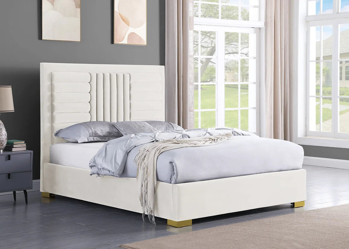 Anita Ivory Velvet Platform Bed Frame