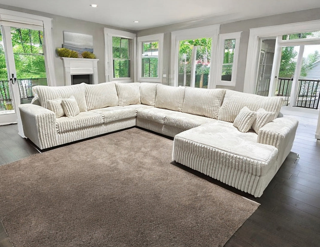 S320 Texan Ivory Thick Corduroy Sectional & Ottoman