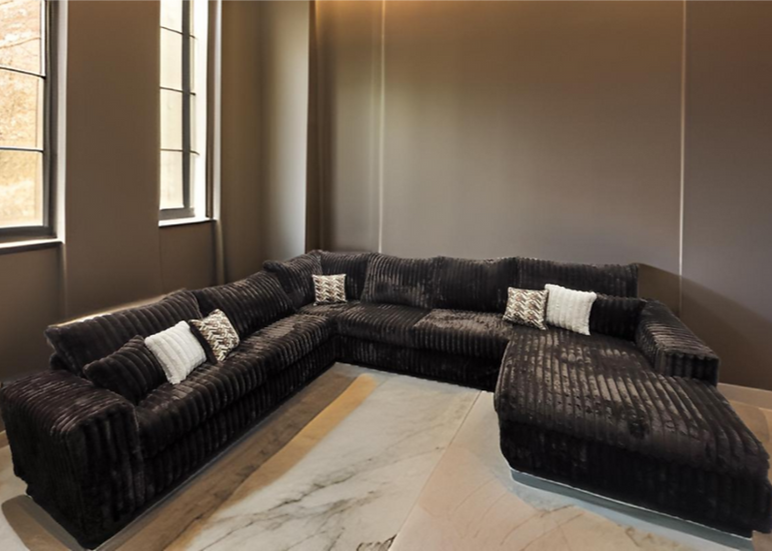 S320 Texan Chocolate Thick Corduroy Sectional & Ottoman