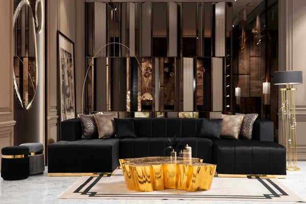 Elisha Black Velvet Double Chaise 130" Sectional