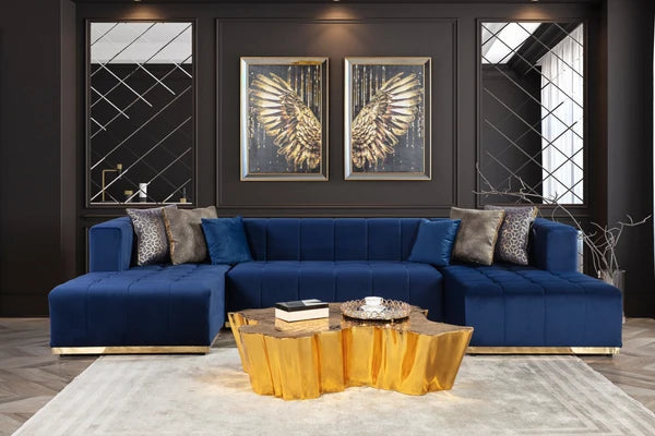 Elisha Navy Velvet Double Chaise 130" Sectional