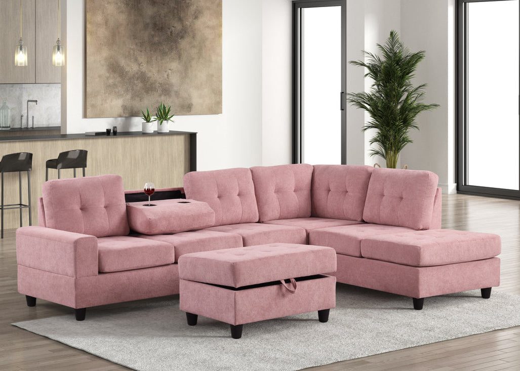 46Heights Pink Reversible Sectional & Storage Ottoman