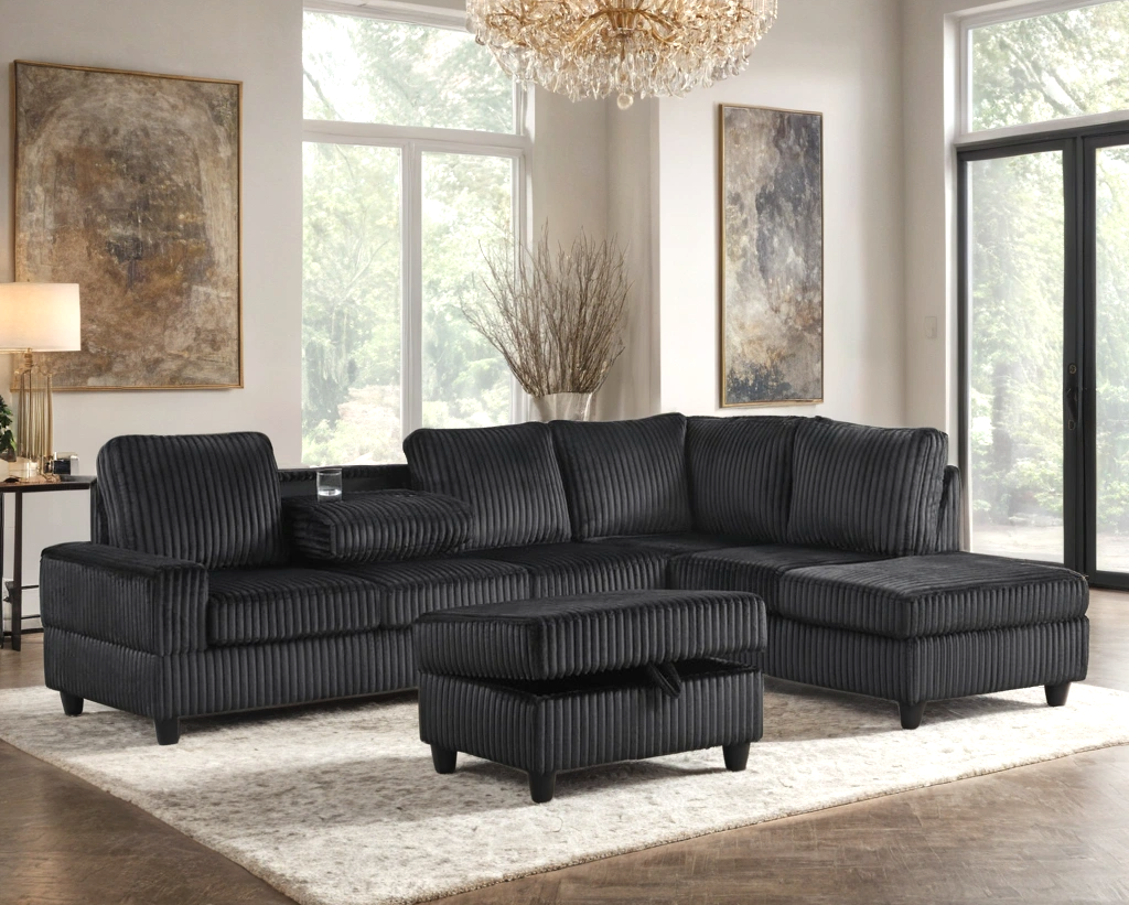 48Heights Reversible Black Sectional & Ottoman