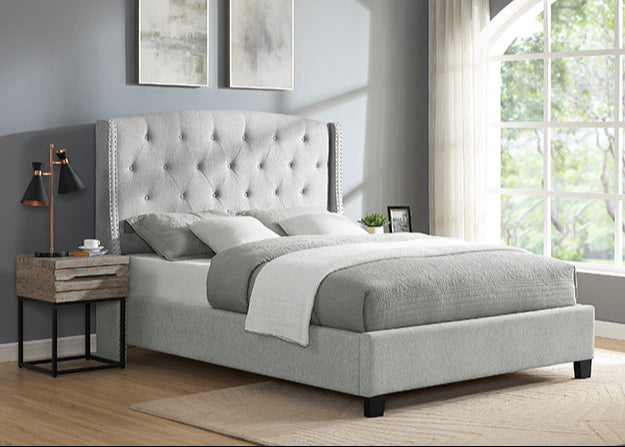 5111 Eva Light Grey Linen Bed Frame