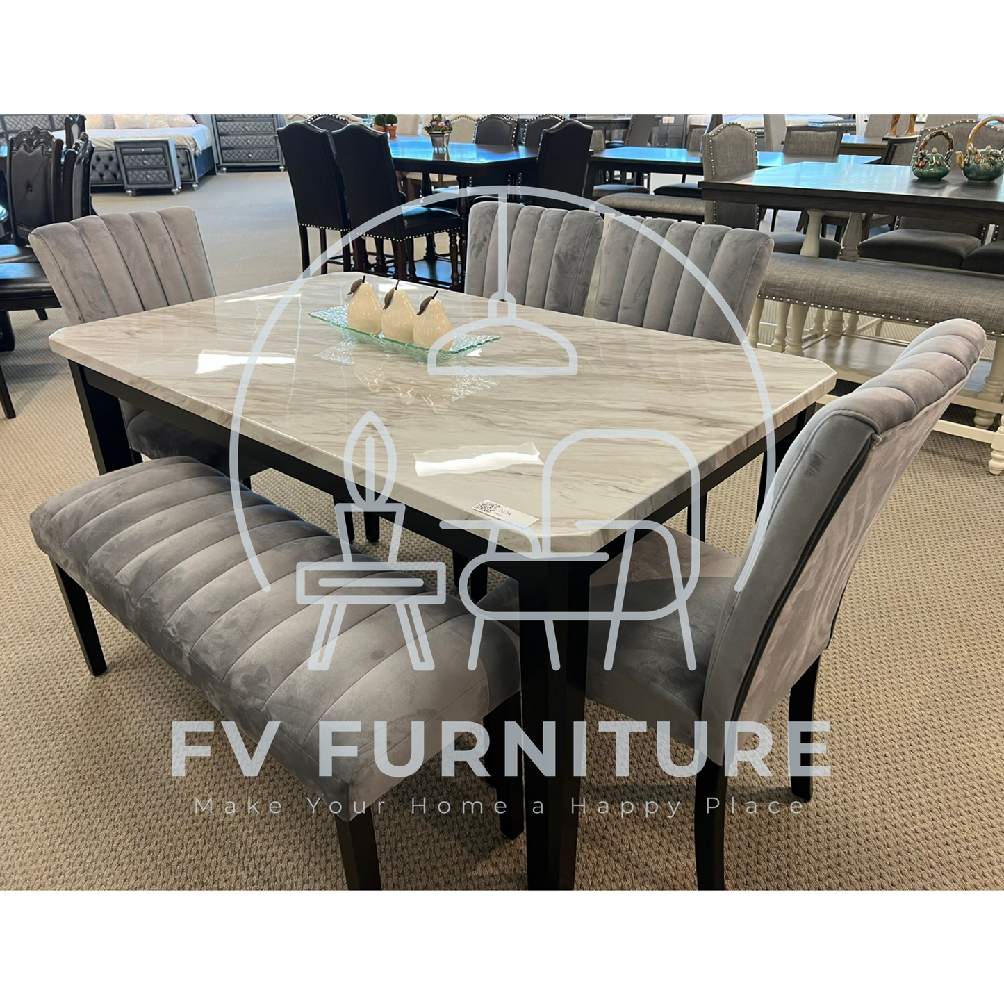 6pcs Faux Marble Top Dining Set