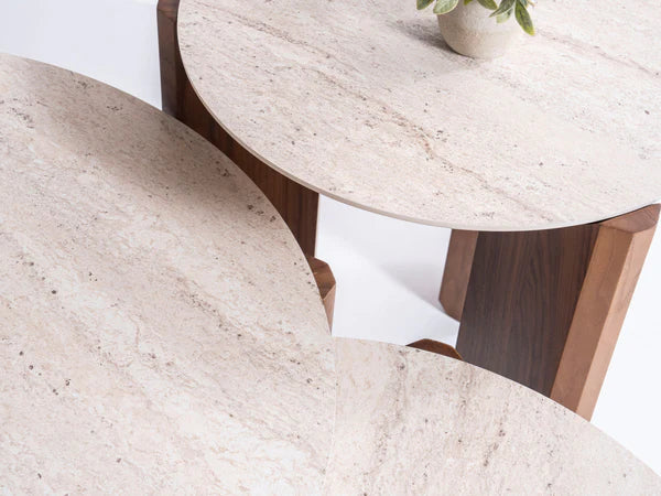 3pcs 720 Walnut-Travertine Coffee Table Set
