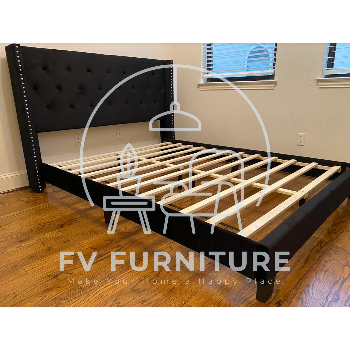 HH775 Black Velvet Platform Bed Frame