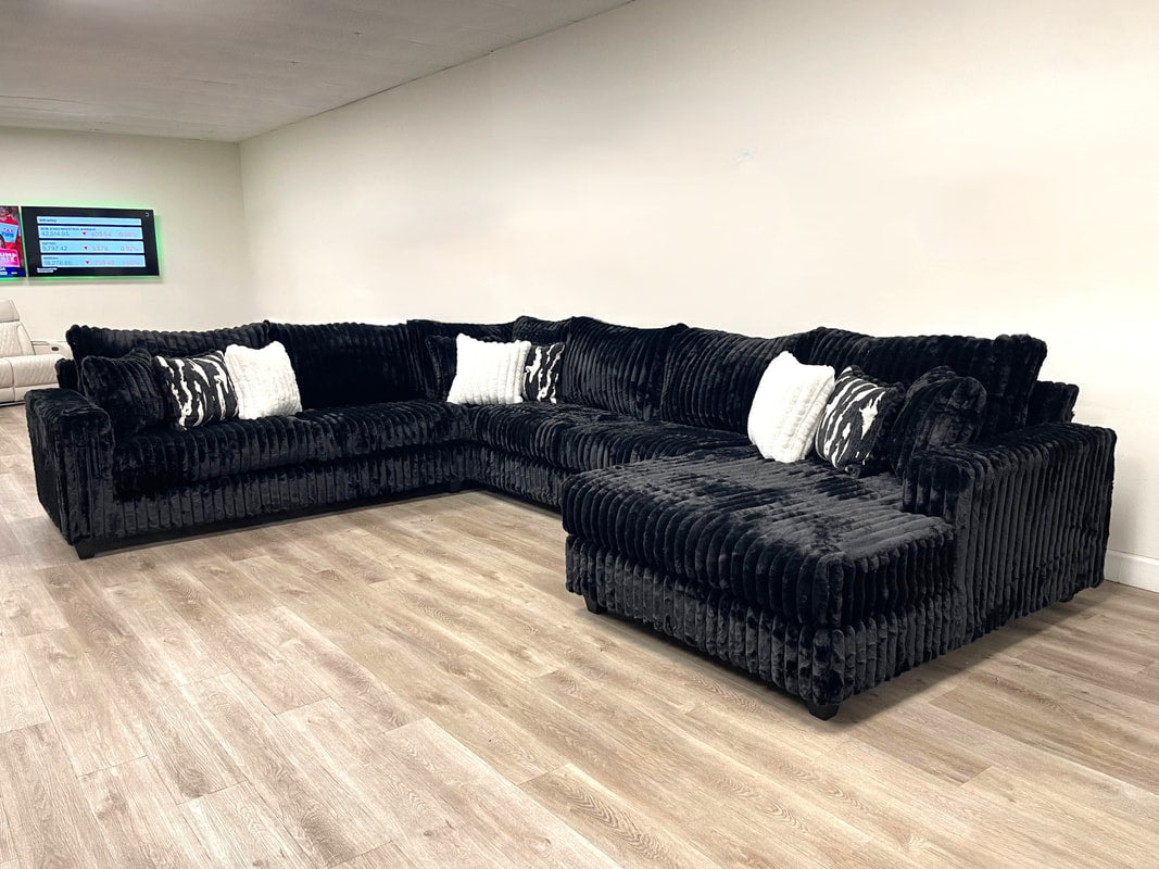 9900 Black Fabric 4pcs Oversized Sectional