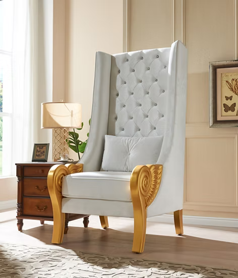 A-CH02 Throne 62.5 Tall White Premium Fabric Chair