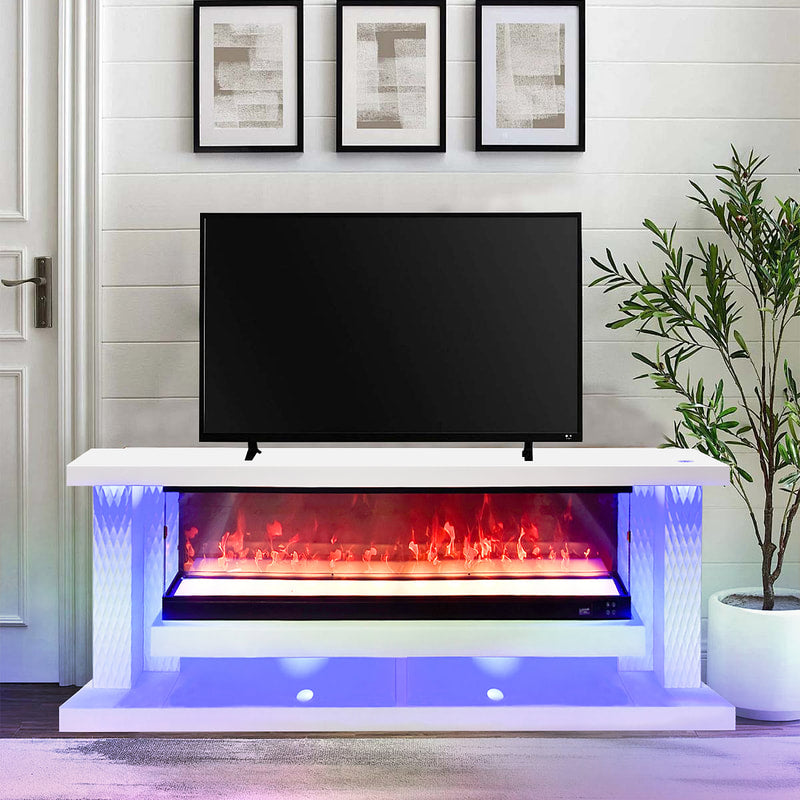 A87 White TV Stand with Fireplace 71