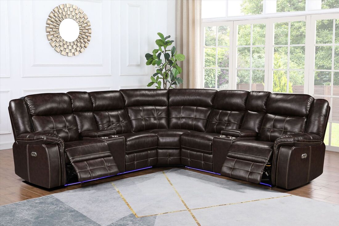 Amazon Brown Power Leather Reclining Sectional