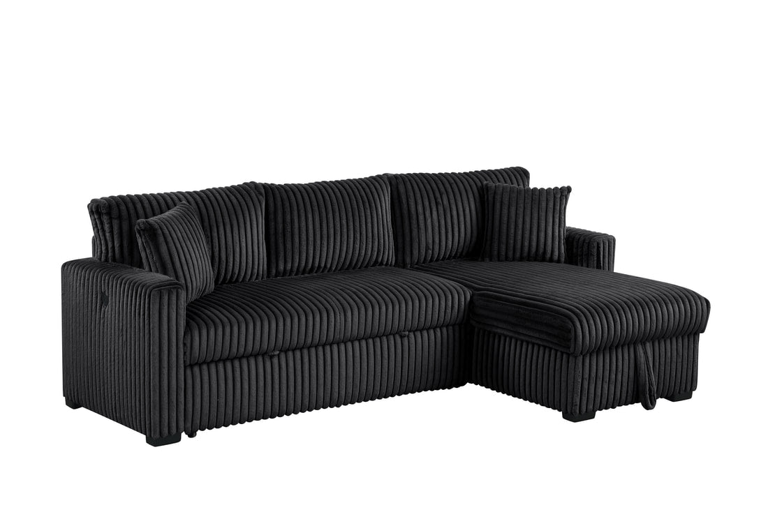 Aria Black Sectional With Pull-Out Bed & Storage Chaise