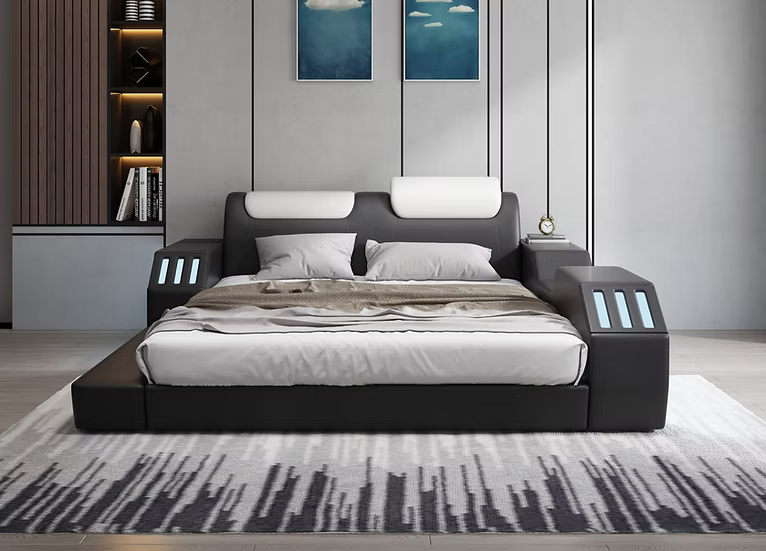 B126 Matrix Black & White Storage Bed