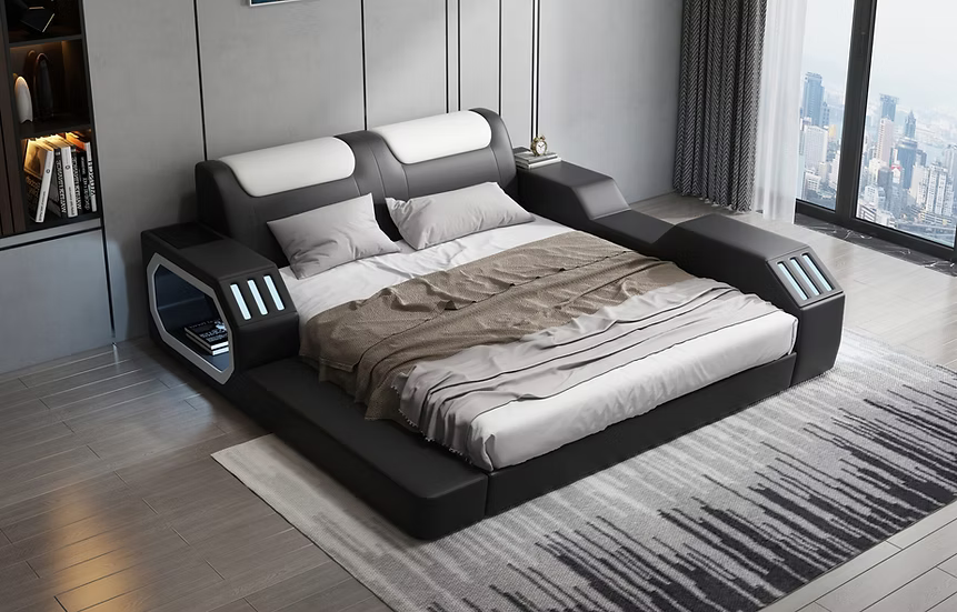 B126 Matrix Black & White Storage Bed