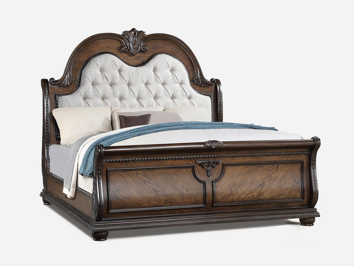 5pcs Stanley Light Brown Wood & Marble Bedroom Set