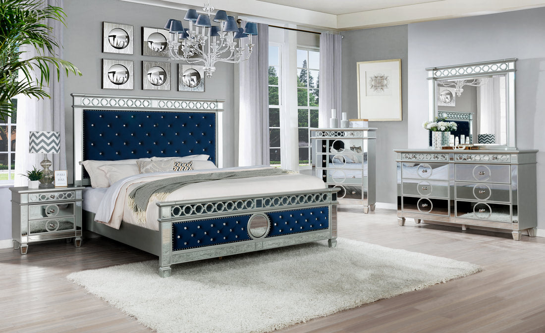 B5000 Blue Velvet 4pc King Bedroom Set