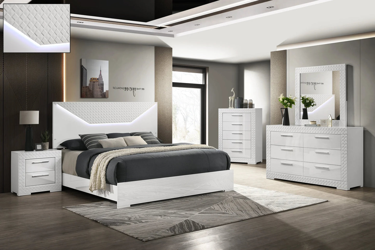 4pcs & 5pcs B62 Ivette White Bedroom Set