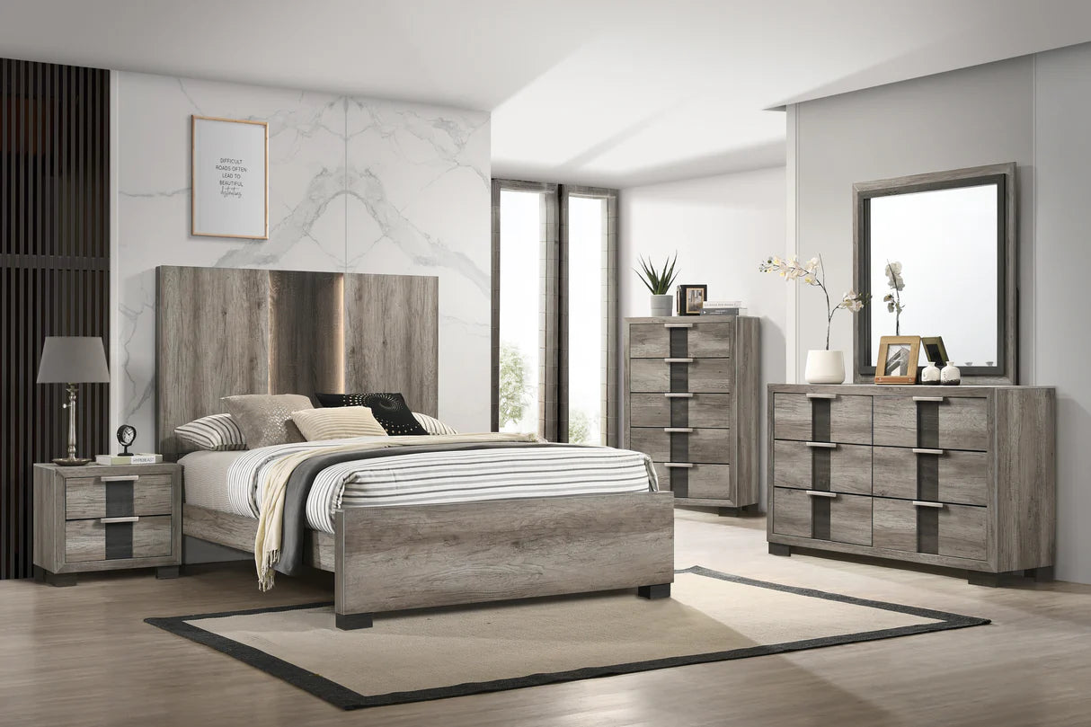 5pcs Rangley Brown Wood Finish Bedroom Set