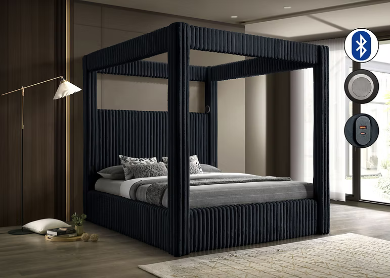 B9013 Atlam Black Premium Corduroy Canopy Bed Frame