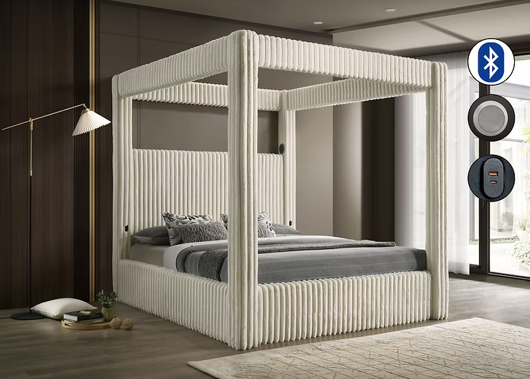 B9013 Atlam Premium Corduroy Cream Canopy Bed Frame