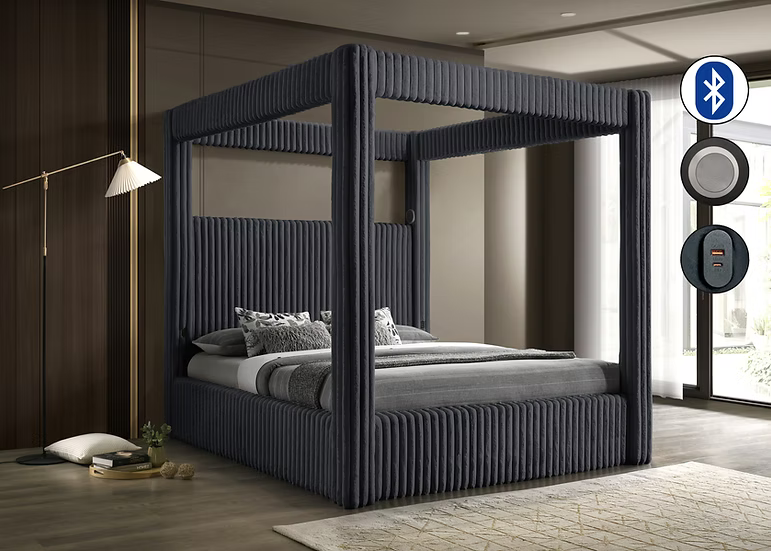 B9013 Atlam Grey Premium Corduroy Canopy Bed Frame