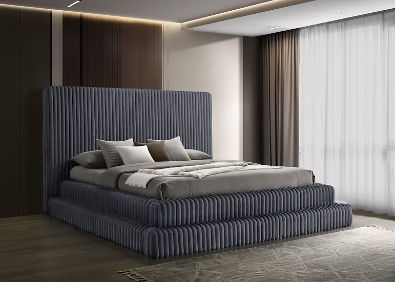 B9020 Micah Premium Corduroy Grey Platform Bed