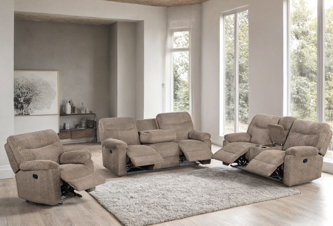 BRAVO20 3pc Brown Fabric Reclining Set