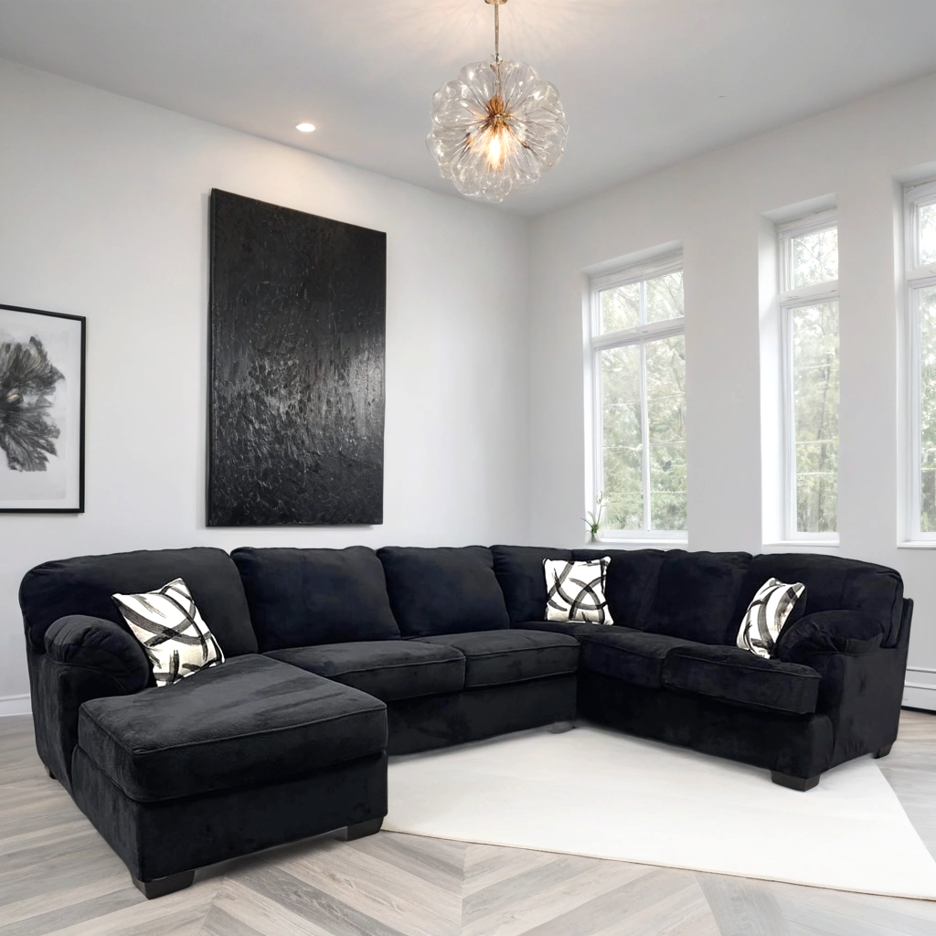 Brentwood Black Fabric Sectional