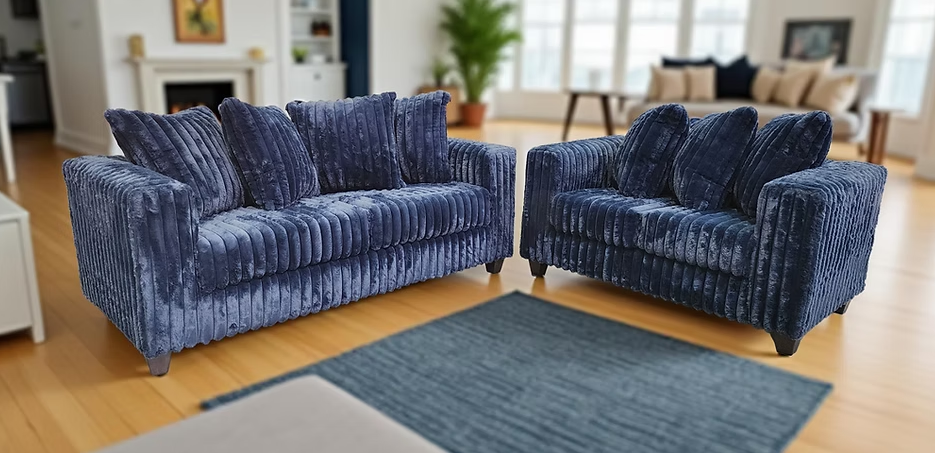 S300 Gia Blue Stripe Fabric Sofa & Loveseat