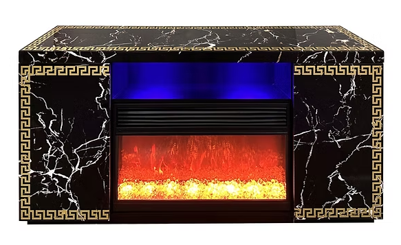 A-F04 Versa Black Marble Finish TV Stand & Fireplace