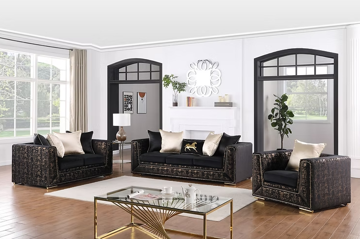 3pcs or 2pcs S1500 Konya Black Sofa, Loveseat & Chair