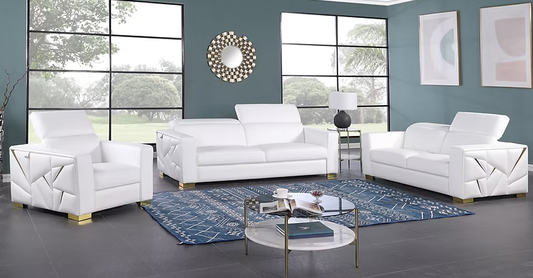 3pcs or 2pcs MI-1240 Astra White Italian Leather Sofa, Loveseat & Chair