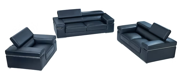 3pcs or 2pcs MI-8020 Soho Black Italian Leather Sofa, Loveseat & Chair