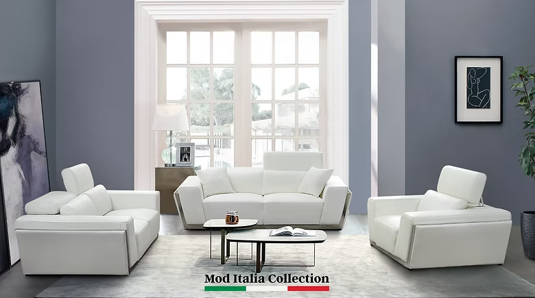 3pcs or 2pcs MI-8010 Domo White Italian Leather Sofa, Loveseat & Chair