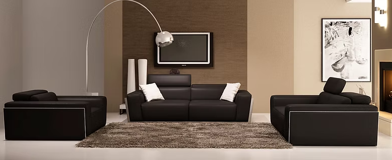 3pcs or 2pcs MI-8010 Domo Black Italian Leather Sofa, Loveseat & Chair